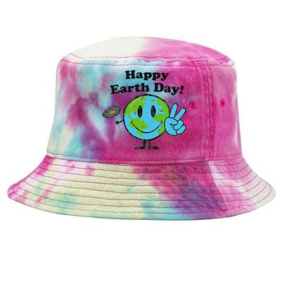 Happy Earth Day Cute Peace Sign Flower Distressed Tie-Dyed Bucket Hat