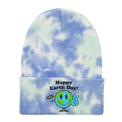 Happy Earth Day Cute Peace Sign Flower Distressed Tie Dye 12in Knit Beanie