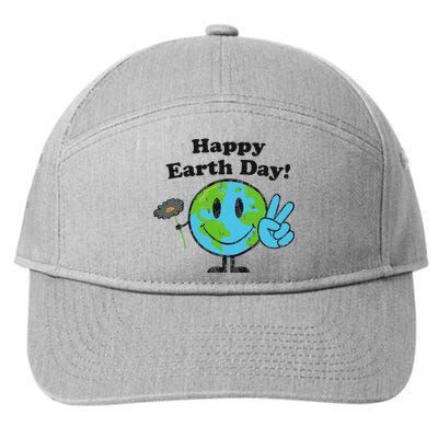 Happy Earth Day Cute Peace Sign Flower Distressed 7-Panel Snapback Hat