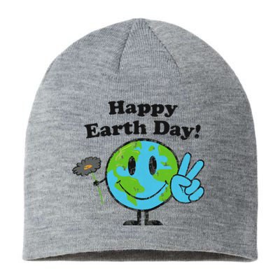 Happy Earth Day Cute Peace Sign Flower Distressed Sustainable Beanie