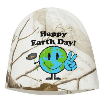 Happy Earth Day Cute Peace Sign Flower Distressed Kati - Camo Knit Beanie