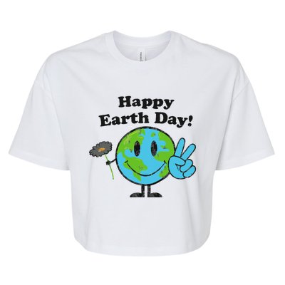 Happy Earth Day Cute Peace Sign Flower Distressed Bella+Canvas Jersey Crop Tee