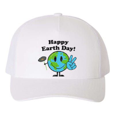 Happy Earth Day Cute Peace Sign Flower Distressed Yupoong Adult 5-Panel Trucker Hat