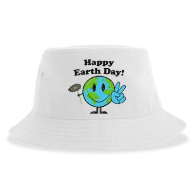 Happy Earth Day Cute Peace Sign Flower Distressed Sustainable Bucket Hat