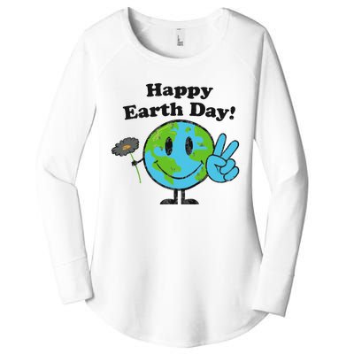 Happy Earth Day Cute Peace Sign Flower Distressed Women's Perfect Tri Tunic Long Sleeve Shirt