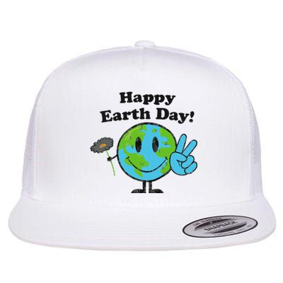 Happy Earth Day Cute Peace Sign Flower Distressed Flat Bill Trucker Hat