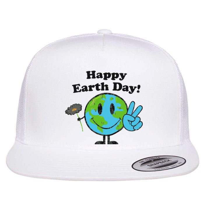 Happy Earth Day Cute Peace Sign Flower Distressed Flat Bill Trucker Hat