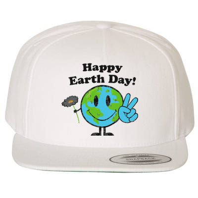 Happy Earth Day Cute Peace Sign Flower Distressed Wool Snapback Cap