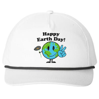 Happy Earth Day Cute Peace Sign Flower Distressed Snapback Five-Panel Rope Hat