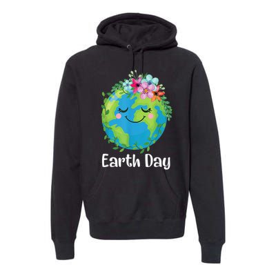 Happy Earth Day Cute Earth With Floral Earth Day Premium Hoodie