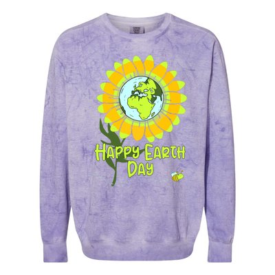 Happy Earth Day Every Day Sunflower Teachers Earth Day Colorblast Crewneck Sweatshirt