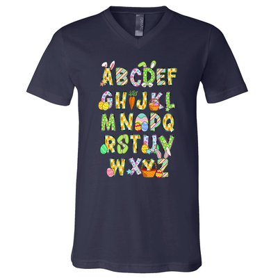 Happy Easter Day Alphabet Abcs Elemeno For Teacher Student V-Neck T-Shirt