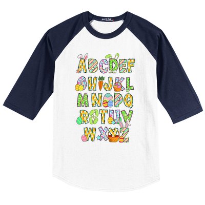 Happy Easter Day Alphabet Abcs Elemeno For Teacher Student Baseball Sleeve Shirt