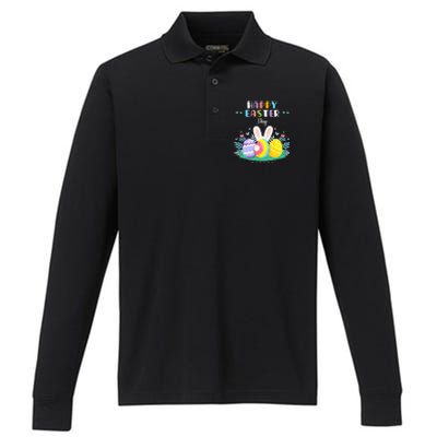 Happy Easter Day Pastel Spring Eggs Hunting Bunny Easter Gift Performance Long Sleeve Polo