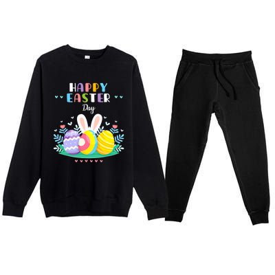 Happy Easter Day Pastel Spring Eggs Hunting Bunny Easter Gift Premium Crewneck Sweatsuit Set