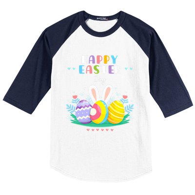 Happy Easter Day Pastel Spring Eggs Hunting Bunny Easter Gift Baseball Sleeve Shirt