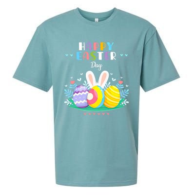 Happy Easter Day Pastel Spring Eggs Hunting Bunny Easter Gift Sueded Cloud Jersey T-Shirt