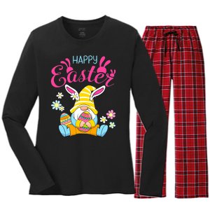 Happy Easter Day Bunny Spring Gnome Easter Egg Hunting Women's Long Sleeve Flannel Pajama Set 