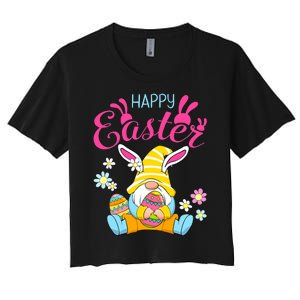 Happy Easter Day Bunny Spring Gnome Easter Egg Hunting Women's Crop Top Tee