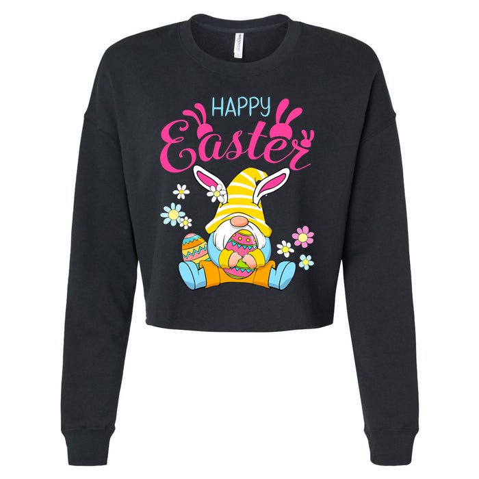 Happy Easter Day Bunny Spring Gnome Easter Egg Hunting Cropped Pullover Crew