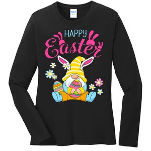 Happy Easter Day Bunny Spring Gnome Easter Egg Hunting Ladies Long Sleeve Shirt