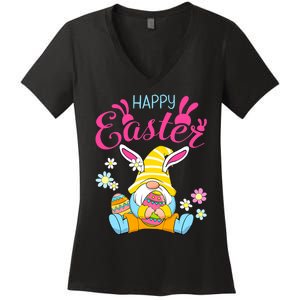 Happy Easter Day Bunny Spring Gnome Easter Egg Hunting Women's V-Neck T-Shirt