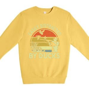 Hunting Easily Distracted Ducks Funny Hunter Dad Gift  Premium Crewneck Sweatshirt