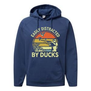 Hunting Easily Distracted Ducks Funny Hunter Dad Gift  Performance Fleece Hoodie