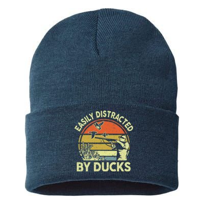 Hunting Easily Distracted Ducks Funny Hunter Dad Gift  Sustainable Knit Beanie