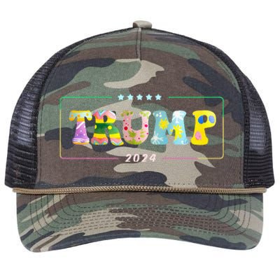 Happy Easter Day Trump 2024 With Easter Eggs Retro Rope Trucker Hat Cap