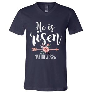 Happy Easter Day He Is Risen Floral V-Neck T-Shirt