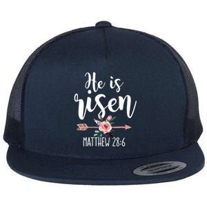 Happy Easter Day He Is Risen Floral Flat Bill Trucker Hat