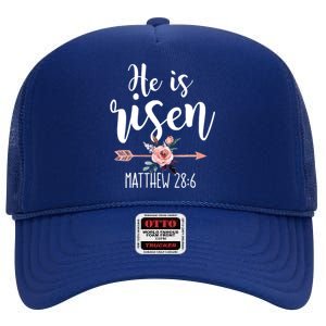 Happy Easter Day He Is Risen Floral High Crown Mesh Back Trucker Hat