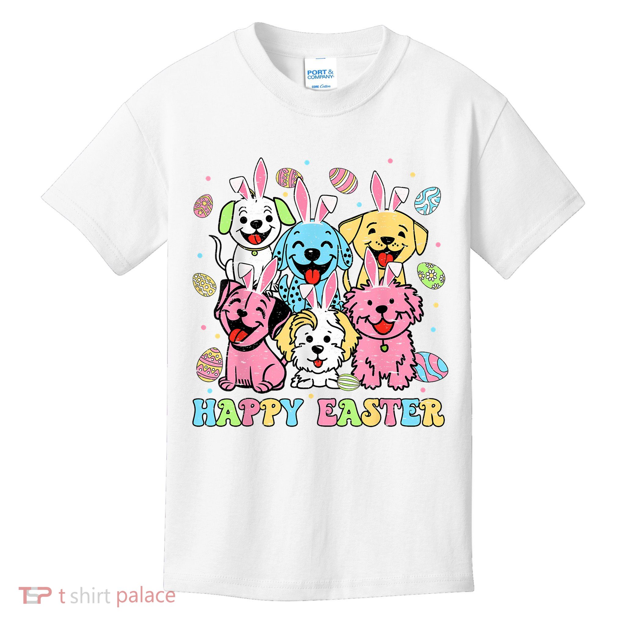 Happy Easter Dog Mom Dad Dog Group Easter Day  Kids T-Shirt