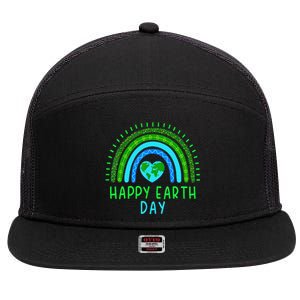 Happy Earth Day 2024 Cute Rainbow Earth Lover Gift 7 Panel Mesh Trucker Snapback Hat