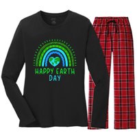 Happy Earth Day 2024 Cute Rainbow Earth Lover Gift Women's Long Sleeve Flannel Pajama Set 