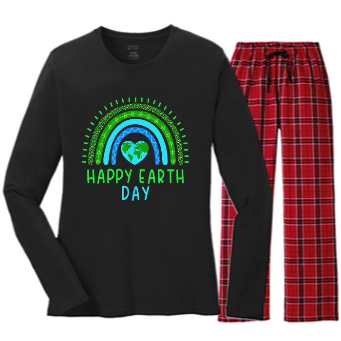 Happy Earth Day 2024 Cute Rainbow Earth Lover Gift Women's Long Sleeve Flannel Pajama Set 