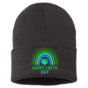 Happy Earth Day 2024 Cute Rainbow Earth Lover Gift Sustainable Knit Beanie