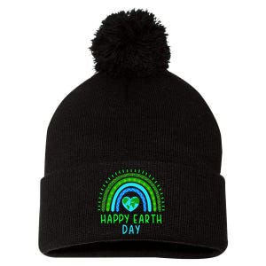 Happy Earth Day 2024 Cute Rainbow Earth Lover Gift Pom Pom 12in Knit Beanie