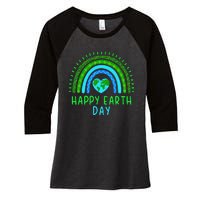 Happy Earth Day 2024 Cute Rainbow Earth Lover Gift Women's Tri-Blend 3/4-Sleeve Raglan Shirt