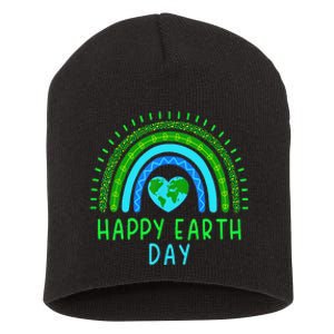 Happy Earth Day 2024 Cute Rainbow Earth Lover Gift Short Acrylic Beanie