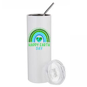 Happy Earth Day 2024 Cute Rainbow Earth Lover Gift Stainless Steel Tumbler