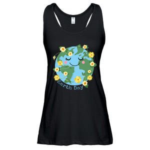 Happy Earth Day Cute Earth With Floral Earth Day 2024 Gift Ladies Essential Flowy Tank