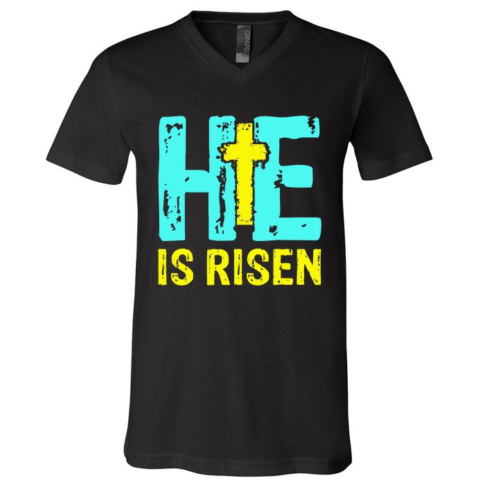 Happy Easter Day He is Risen Christian Easter V-Neck T-Shirt