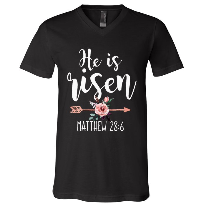 Happy Easter Day He Is Risen Floral V-Neck T-Shirt