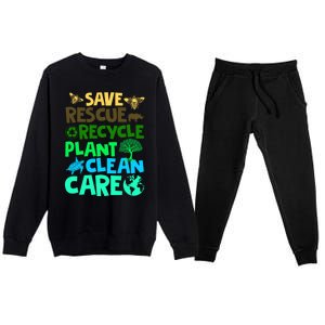 Happy Earth Day Gift Save Rescue Recycle Plant Clean Care Gift Premium Crewneck Sweatsuit Set