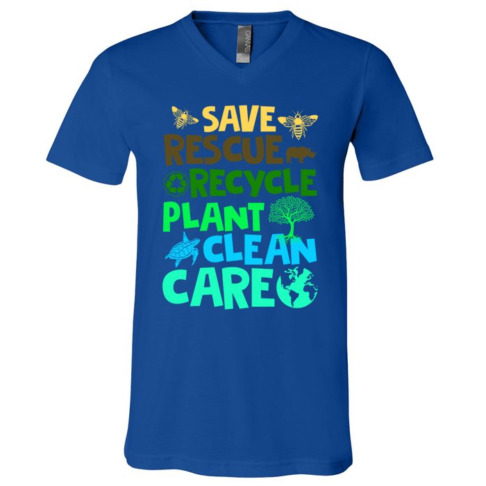 Happy Earth Day Gift Save Rescue Recycle Plant Clean Care Gift V-Neck T-Shirt