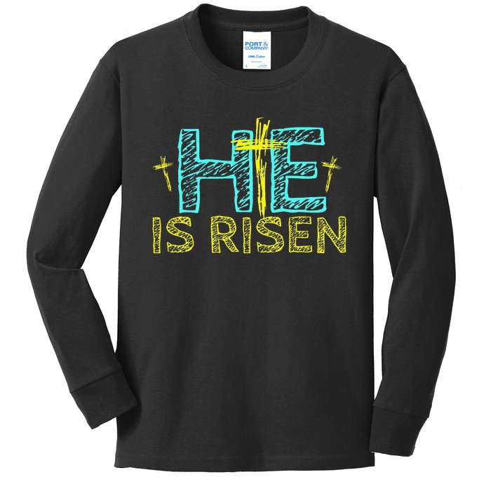 Happy Easter Day He is Risen Christian Easter Kids Long Sleeve Shirt