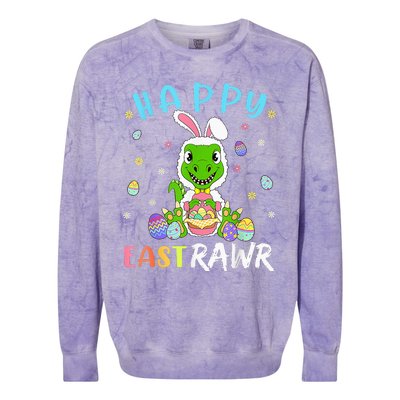 Happy Eastrawr Dinosaur T Rex Cute Easter Bunny Egg Colorblast Crewneck Sweatshirt