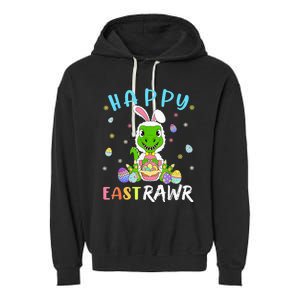 Happy Eastrawr Dinosaur T Rex Cute Easter Bunny Egg Garment-Dyed Fleece Hoodie